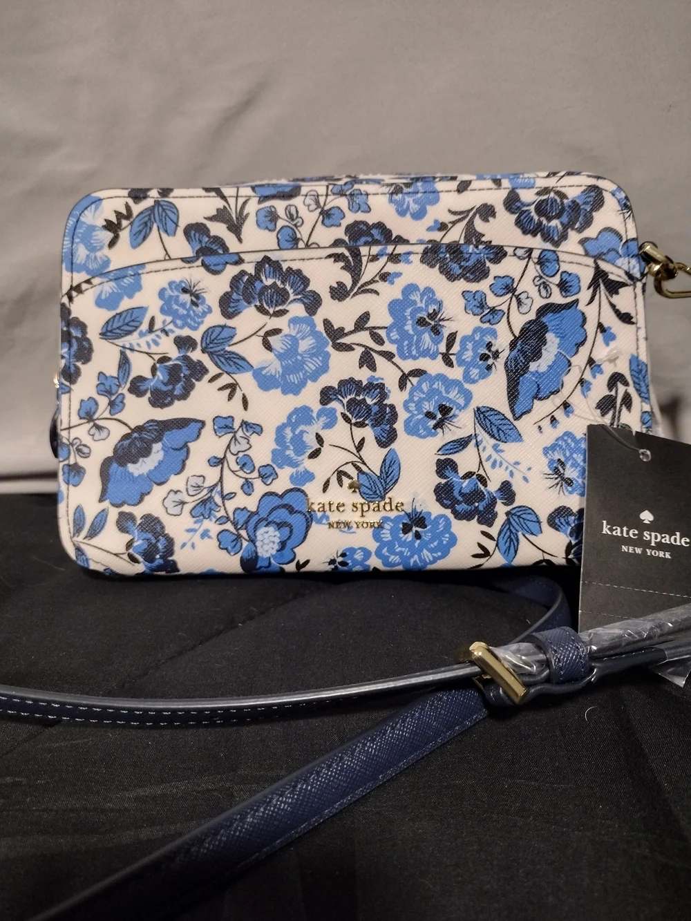 kate spade White and Blue Floral Crossbody Bag